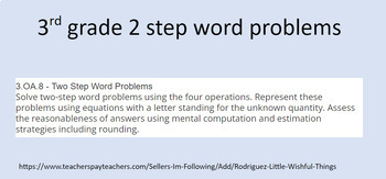 Preview of 3rd grade word problems with 2 steps