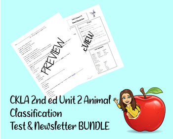 Preview of 3rd grd CKLA 2nd ed. Unit 2 Animal Classification Test & Newsletter BUNDLE