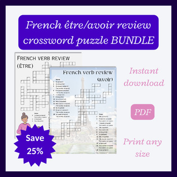 Preview of 3x Bundle! French être/avoir review crossword: présent, passé composé, imparfait