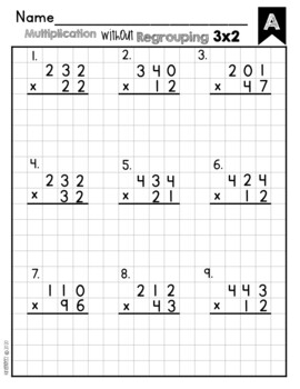 3x2 Digit Multiplication With and Without Regrouping by KinderBeez