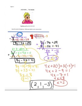 Preview of 3x3 Systems of Equations (x,y,z) Worksheet or Notes (with step-by-step answers)