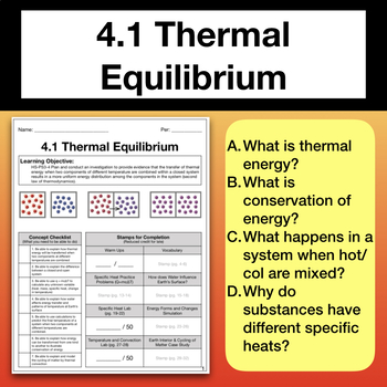 Preview of Thermal Equilibrium Packet HS PS3-4