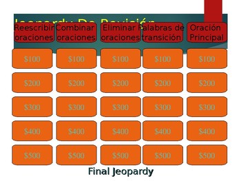 Preview of 4.15 C Jeopardy STAAR writing Spanish