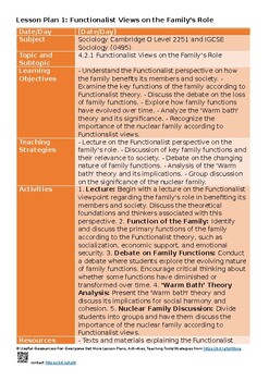 Preview of 4.2 What is the role of the family for the individual and society Lesson Plans L