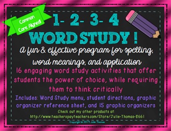 Preview of 1-2-3-4 Word Study! Menu Matrix Contract-Spelling & Word Work Graphic Organizers