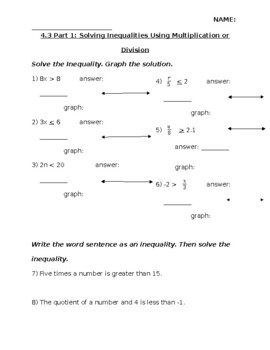multiplication and division inequalities assignment quizlet