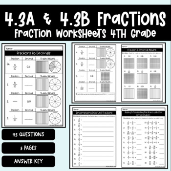 Preview of 4.3A & 4.3B Fraction Worksheets 4th grade Quiz
