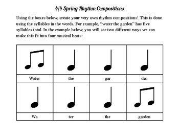 Preview of 4/4 Time Spring Rhythm Composition Worksheet