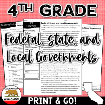 Preview of 4.5.3 Federal, State, & Local Government | CA 4th Grade Social Studies