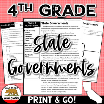 Preview of 4.5.4 Structure & Function of State Governments | CA 4th Grade Social Studies