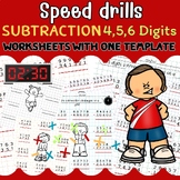 4,5,6,Digits subtraction speed drills worksheets and template