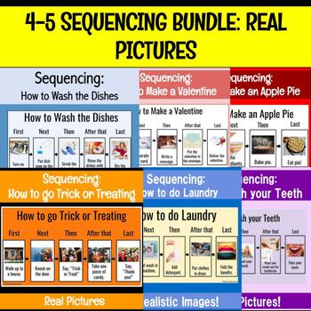 Preview of 4-5 Step Visual Sequencing Bundle for Speech Therapy and SpEd with REAL PICTURES