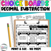 4-5th Grade- Decimal Subtraction Math Menus - Choice Boards
