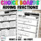 4-5th Grade- Fraction Addition Math Menus - Choice Boards