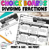 4-5th Grade- Fraction Division Math Menus - Choice Boards