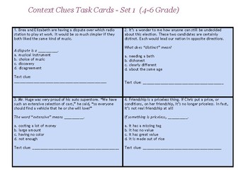 Preview of 4-6 Context Clues Task Cards