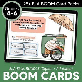 Preview of 4-6 Grade ELA Skills Task Cards & BOOM Cards™: BUNDLE for Distance Learning