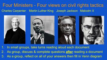 Preview of 4 Approaches to Civil Rights, King, Malcolm X, Jackson, Clergy Slideshow for DBQ