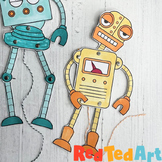 4 Articulated Robot Paper Puppets + 4 Split Pin Robots - S