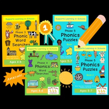 Preview of 4 BOOKS IN 1! Phonics Puzzles: Phases 3-5