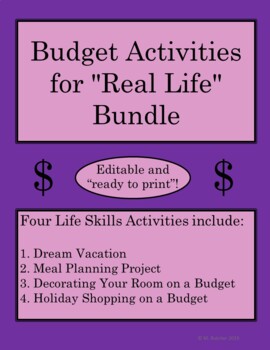 Preview of 4 Budget Activity Worksheets for "Real Life" Situations. No Prep Lessons!