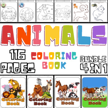 4 COLORING BOOKS IN 1 Bundle For Animals with over 115 Pages | TPT