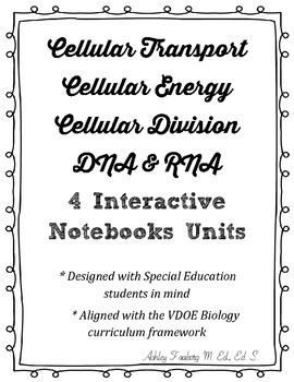Preview of 4 Cell Notebooks; Transport, Energy, Divsion, DNA & RNA