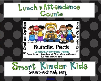 Preview of 4 Choice Lunch Count and Attendance BUNDLE for the Entire Year for SMARTBOARD