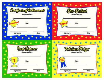 4 Colorful Awards for Kids Printable on 1page by Mags Art Studio