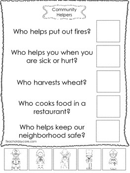 Preview of 4-Community Helpers Answer the Question Worksheets. Preschool-Kindergarten.