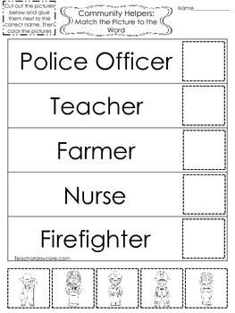 community helpers matching worksheets teaching resources tpt