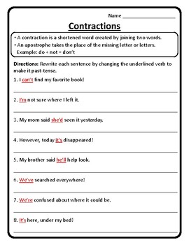 Contractions in Sentences Worksheet Contractions Worksheet ...