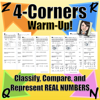 Preview of 4-Corners Activity: Classify, Compare / Order & Represent REAL NUMBERS Warm-Up!