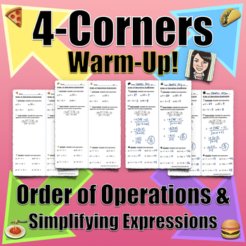 Preview of 4-Corners Activity: Order of Operations / Simplify Expressions SPICE UP WARM-UPS