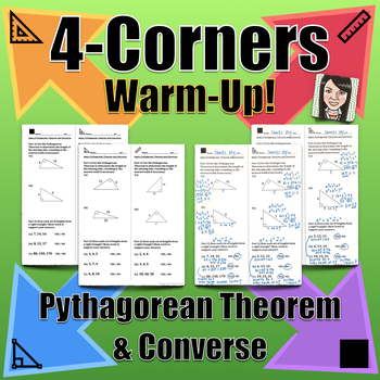 Preview of 4-Corners Activity: Pythagorean Theorem and its Converse SPICE UP WARM-UPS!