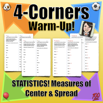 Preview of 4-Corners Activity: STATISTICS! Measures of Center & Spread SPICE UP WARM-UPS!