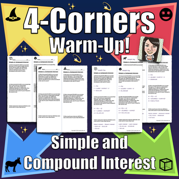 Preview of 4-Corners Activity: Simple & Compound Interest Financial Literacy WARM-UP!
