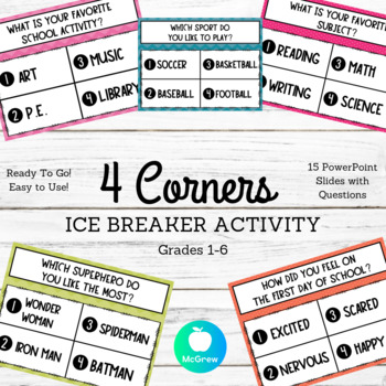 4 Corners Ice Breaker Activity by Michelle McGrew | TpT