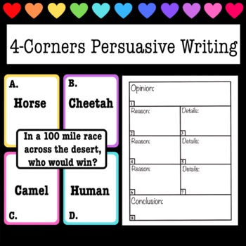 Preview of 4 Corners - Persuasive / Opinion - Writing Prompts - Game - Activity
