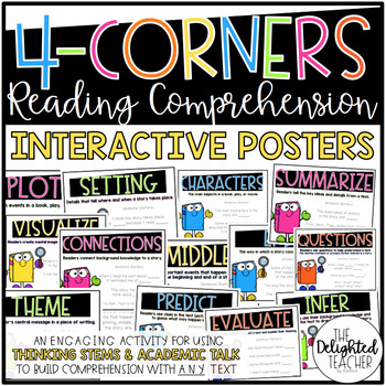 Preview of 4-Corners Reading Comprehension Interactive Posters | Academic Talk Activities