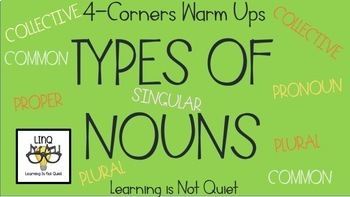 Preview of 4-Corners Types of Nouns (Proper, Common, Plural etc) No-Prep, Easy!