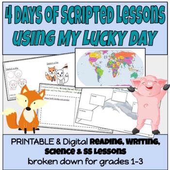 Preview of 4 DAYS of all day scripted PRINTABLE Reading, Writing, Science & SS lessons!!