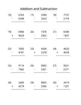 4 DIGIT ADDITION AND SUBTRACTION by Common Core Products For Success