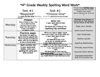 Preview of .docx 4 Day Menu of Activities for Word Work/Spelling - ANY LIST