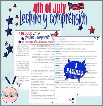 Preview of 4 De Julio Lectura y comprensión | Independence Day 4th Of July Reading Passage