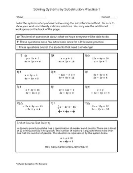 Preview of Systems of Equations by Substitution -- 4 Differentiated Worksheets