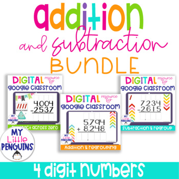 Preview of 4 Digit Addition and Subtraction with Regrouping Google Slides BUNDLE