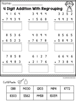 4 digit addition with regrouping worksheets by learning desk tpt