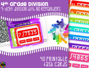 Preview of 4-Digit Division No Remainders Task Cards