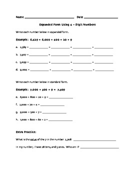 4 digit expanded form worksheet by spartan teacher tpt